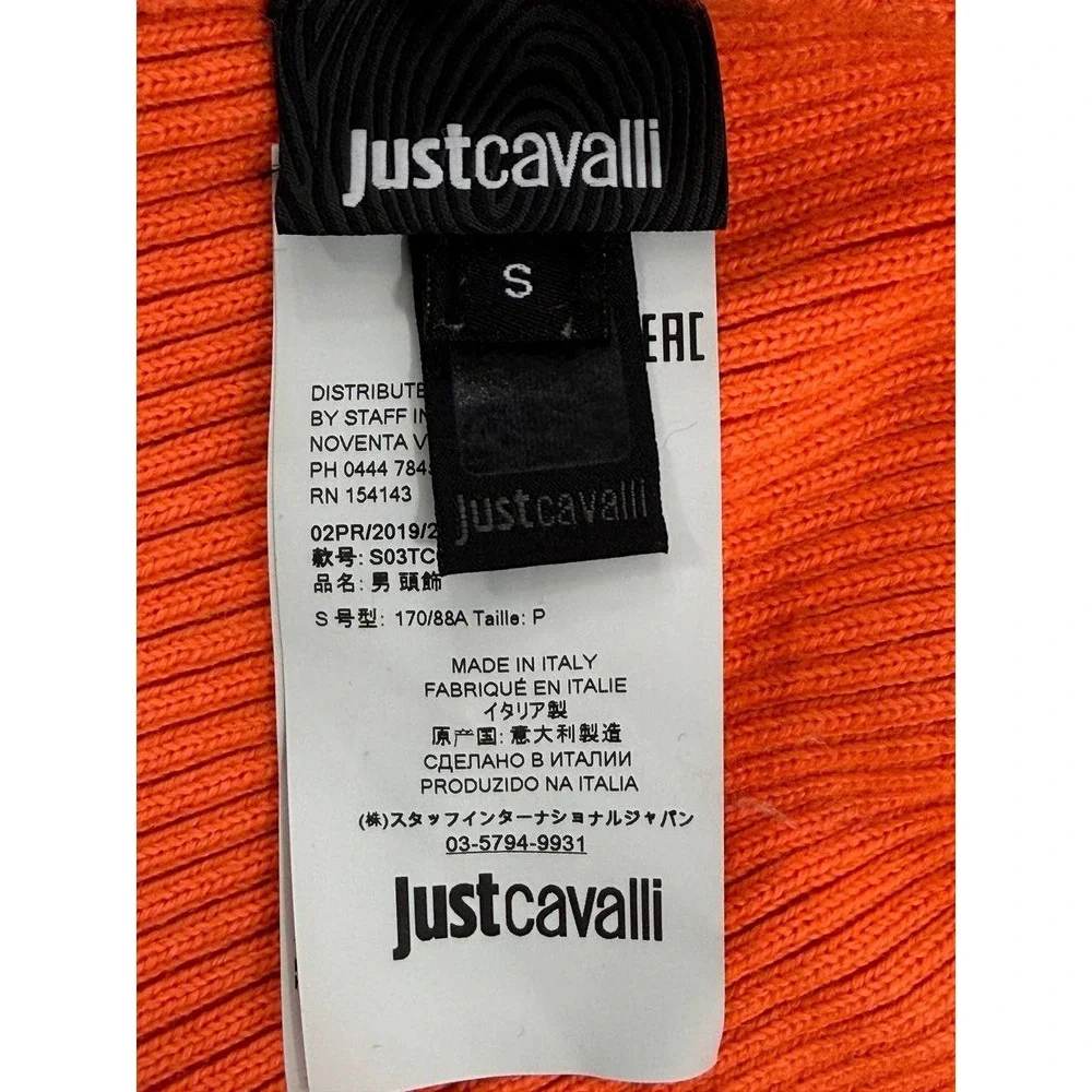 Just Cavalli Signature Logo Scarf Beanie Set Orange Black Size Small Italy